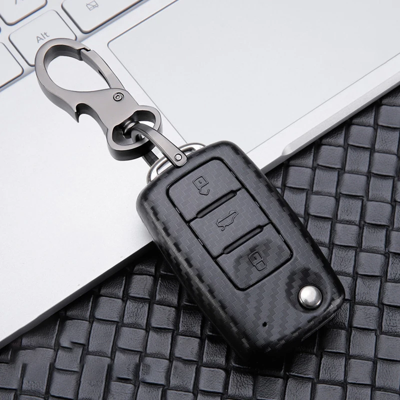 Key Case Key Case Cover Car Key Shell Carbon Car Key Cover For VW Bora Jetta POLO Golf 7 4 5 6 MK5 MK6 MK7 Passat b5 T-ROC Tiguan MK2-Keychain Bag