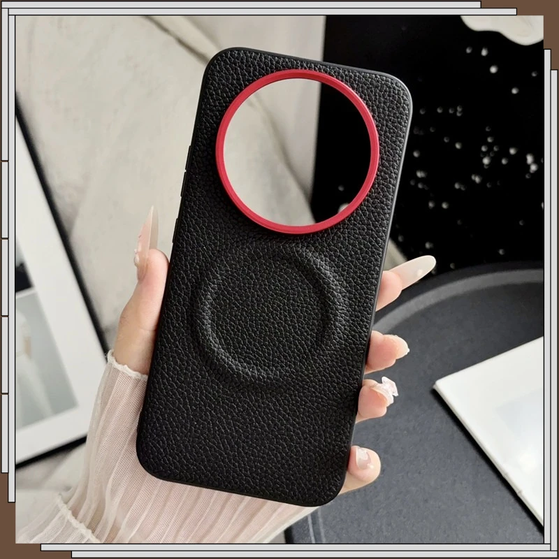 Luxury Magnetic Lychee Pattern PU Leather Non-Slip Cover with Metal Camera Frame