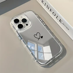 Chic Black Love Heart Pattern Mirror Phone Case - Soft and Stylish Protective Cover - iPhone 15 (Transparent)