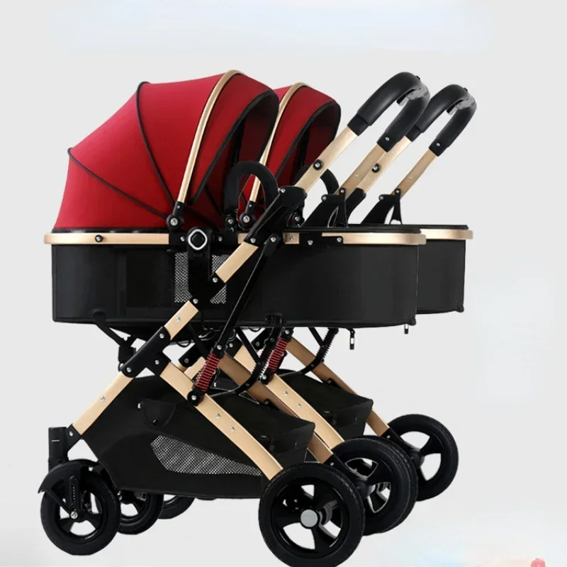 ネイビー ダブルベビーカー 折りたたみ 双子用 横型二人乗りベビーカー ベビーカー 取り外し能なダブル