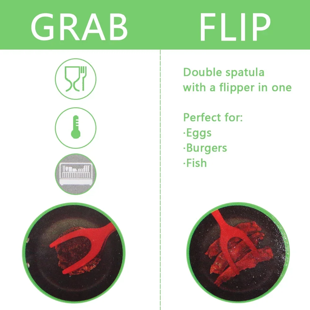 2 In 1 Nylon Grip Flip Pancake Egg Clamp Grip Omelette Spatula Tongs Clamp Pancake Fried Turners Kitchen Accessories