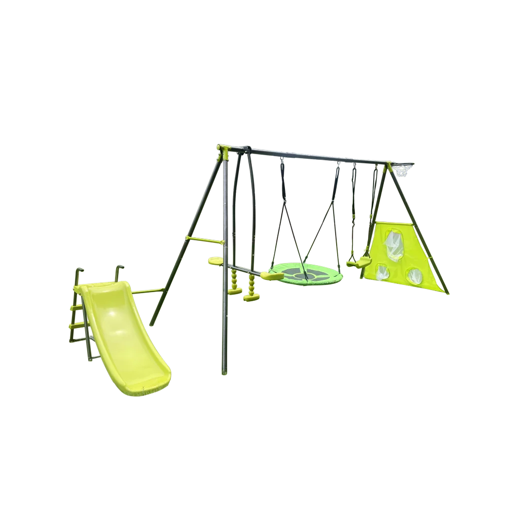 Interesting six function swingset with net swing metal plastic safe swing set 440lbs for outdoor playground  age 3+ with 31.5in 5