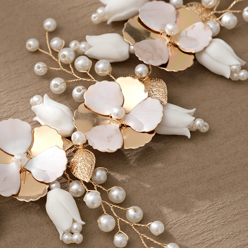 Handmade Pearl Ceramic Flower Headbands for Women Hair Accessories Bridal Wedding Hair Jewelry Party Bride Headpiece Gift
