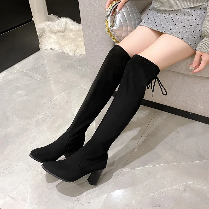 Women High Boots Sexy High Heels Sock Boots Suede Women's Pumps Winter Designer Luxury Boots Woman 2025 New Snow Botas Female