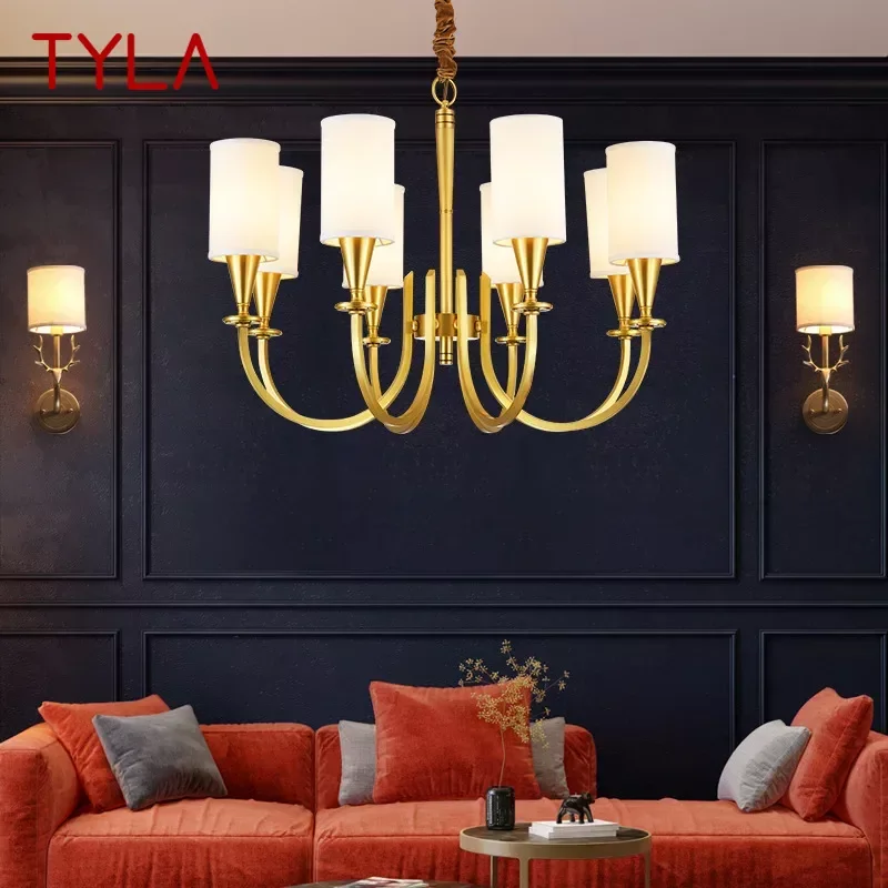 

TYLA American Brass Pendent Lamp Luxurious Living Room Restaurant Bedroom Retro Hotel Villa Chandelier