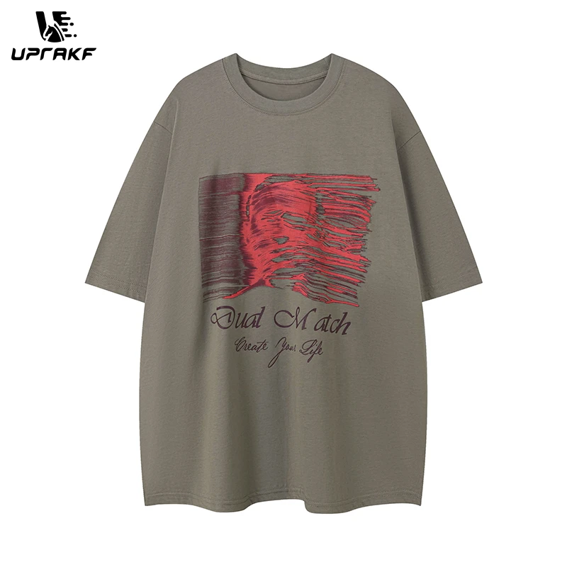 

UPRAKF Streetwear Abstract Pattern T Shirts Fashion Tee Crew Neck Oversize Summer Cotton Short Sleeve High Quality Casual