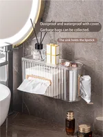 Wall Mounted Tissue Boxes Light Luxury Punch-Free 2In1 Tissue Trash Bag Storage Case Home Toilet Paper Storage Rack Napkin Box 1