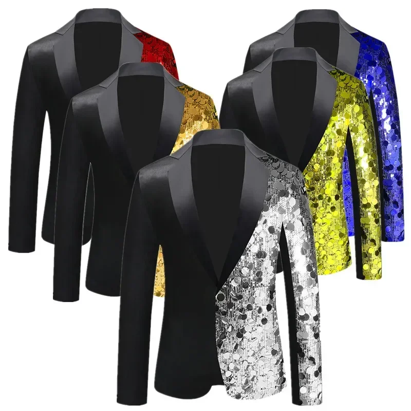 Blazer Jacket Men Luxury Sequin Suit Single Button Coats