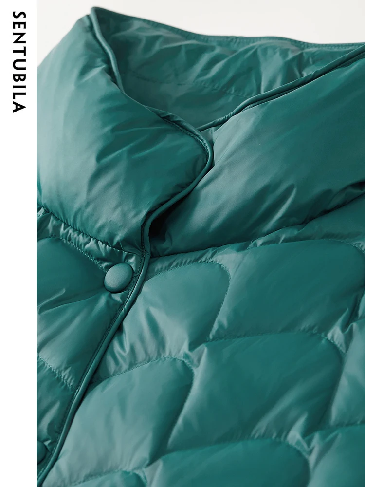 SENTUBILA Autumn Winter 90 White Duck Down Warm Down Jacket Women 2023 Casual Single Breasted Lightweight Crop Jacket W34Y50153