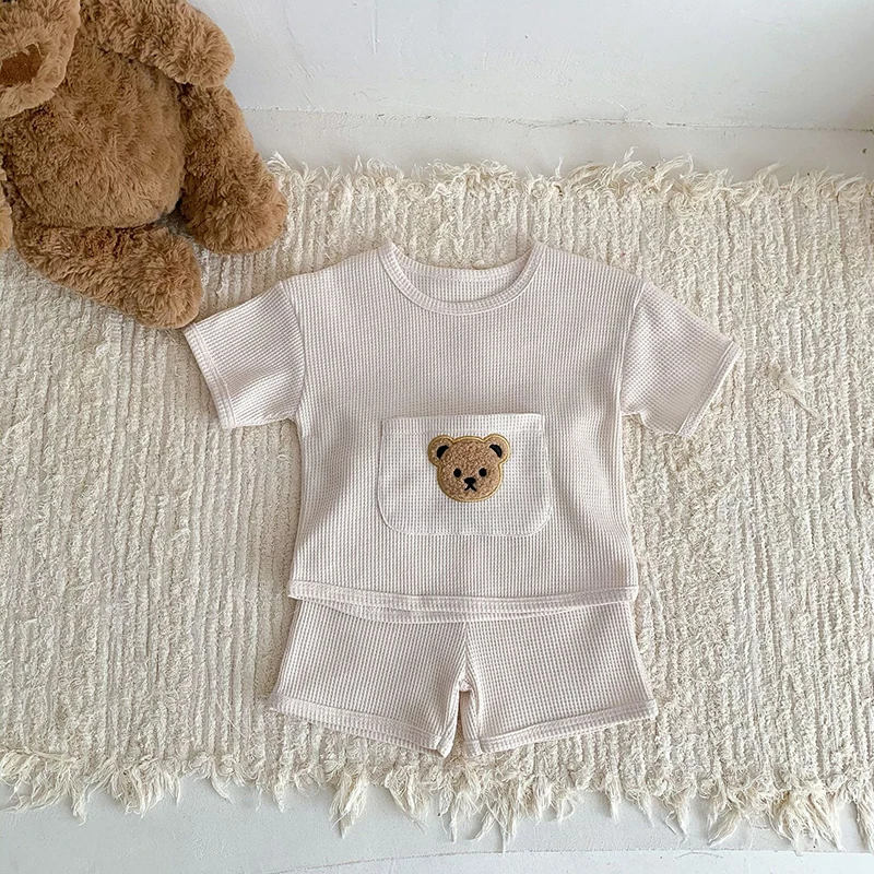 Kids clothes set, two piece set, baby girl clothing set, shorts suit Baby Girls 2 Pcs Clothing Set Waffle Bear Tee and Shorts