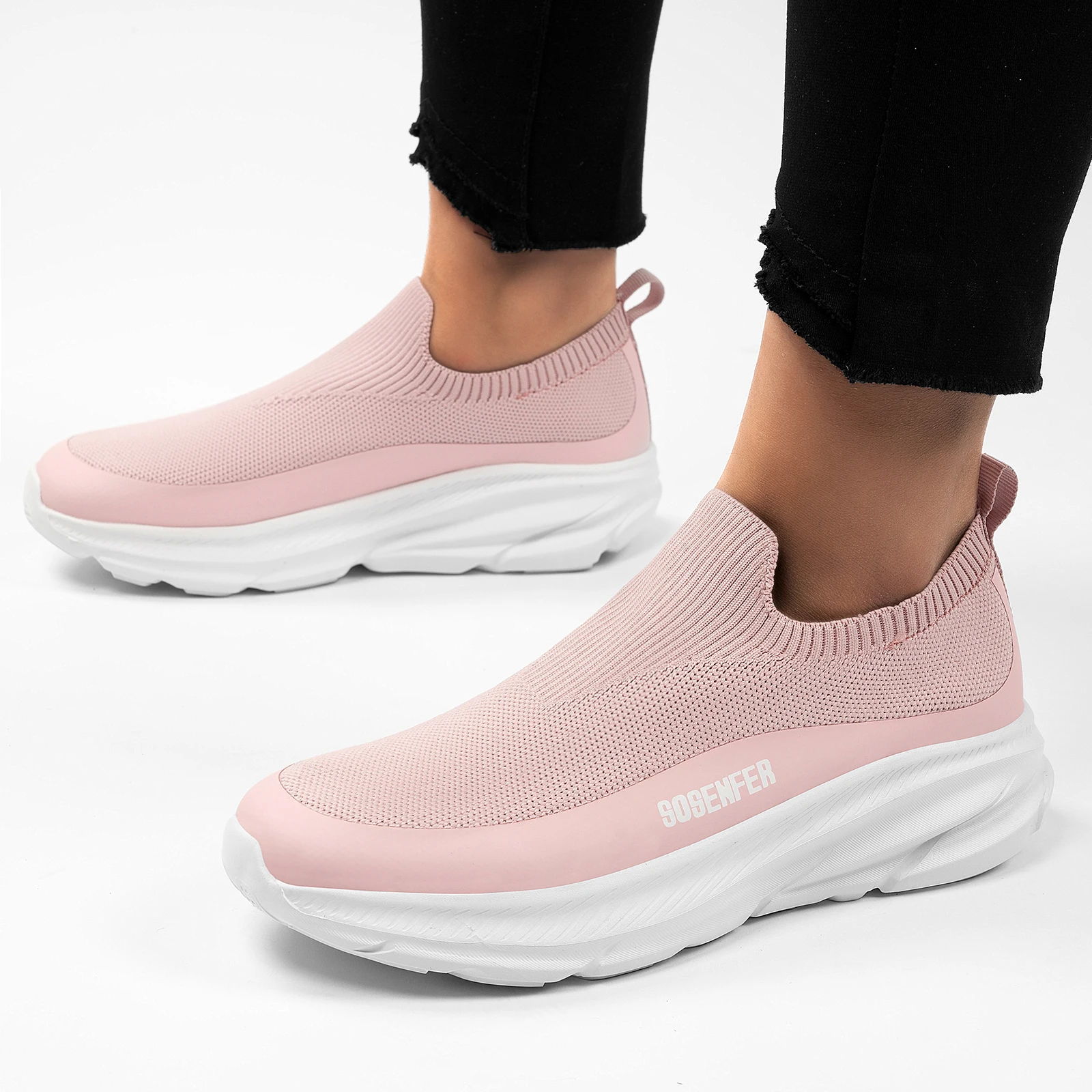 

2024 New Pink Women's Slip On Walking Shoes Lady Breathable Mesh Sneakers Work Casual Tennis Shoes with Thick Soft Sole 1456