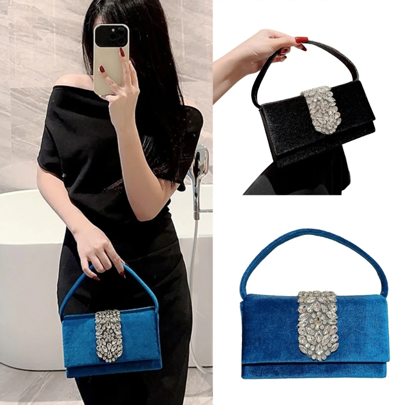 TrendyEveningBagDiamondPatternVelvetPartyPromHandbagBridal