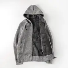 Comércio exterior atacado masculino outono cardigrase zíperes grossos mais veludo com capuz masculino solto casaco de camisola quente