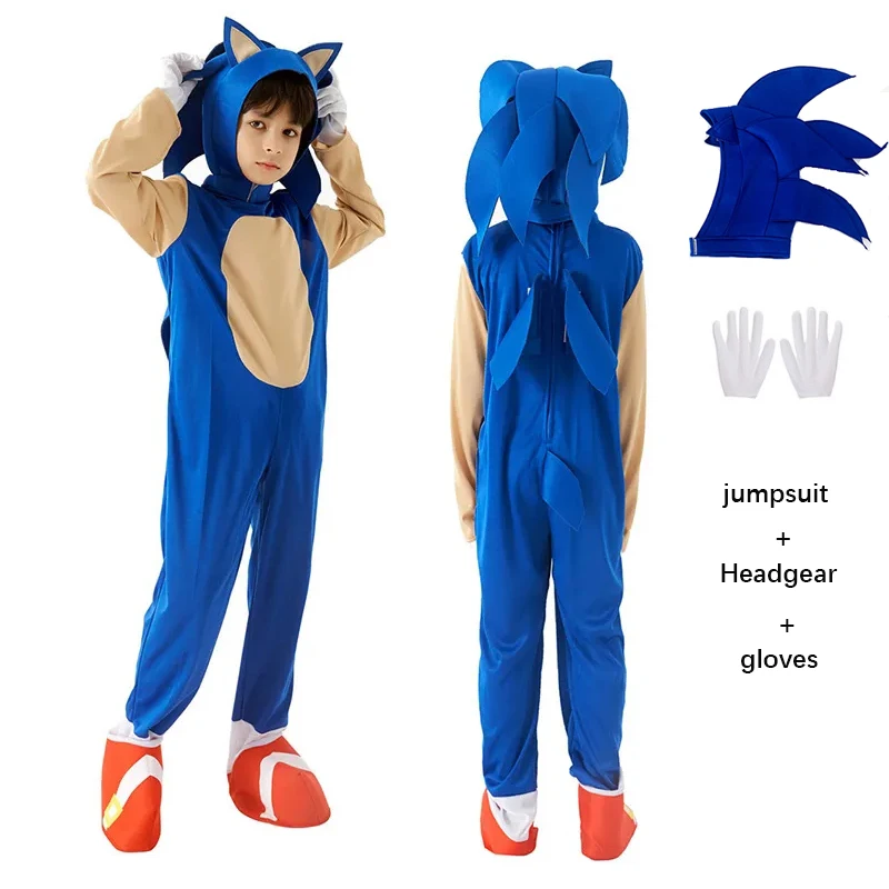 Halloween Cosplay Blue Clothes Hat White Gloves 4-11Y Children's Performance Halloween Baby Costume kids clothing set