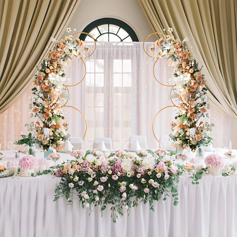 2pcs 5Ft Round Wedding Arch Stand 4 Tier Gold Metal Flower Arch Frame For Photo Balloon Booth Background