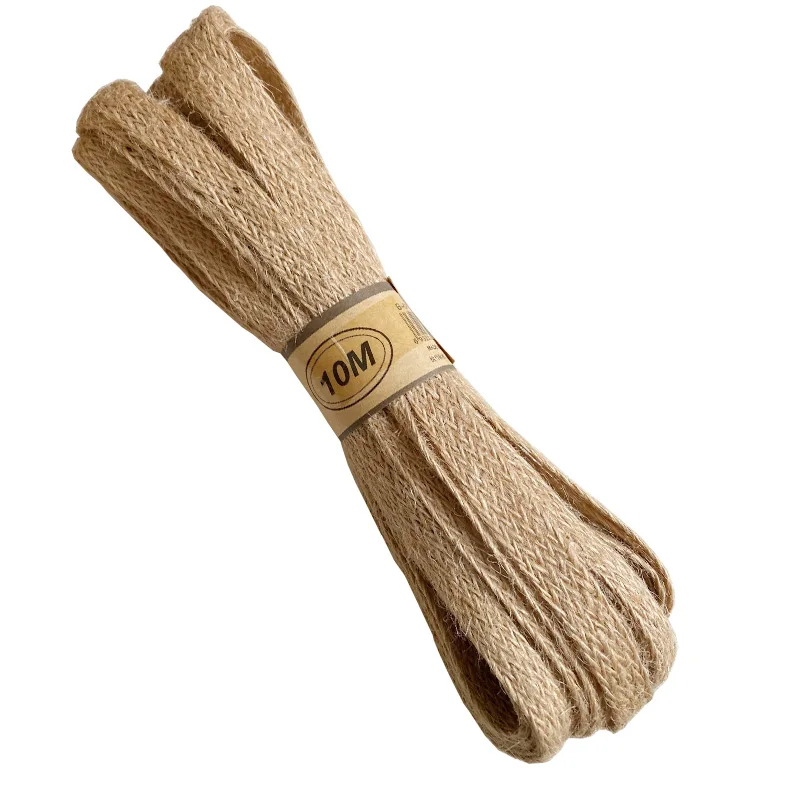10M Hemp Cords Braided Flat Burlap Ribbon 8mm 12mm 18mm Nature Jute Rope Twine Webbing DIY Wedding Decoration Ribbons Crafts