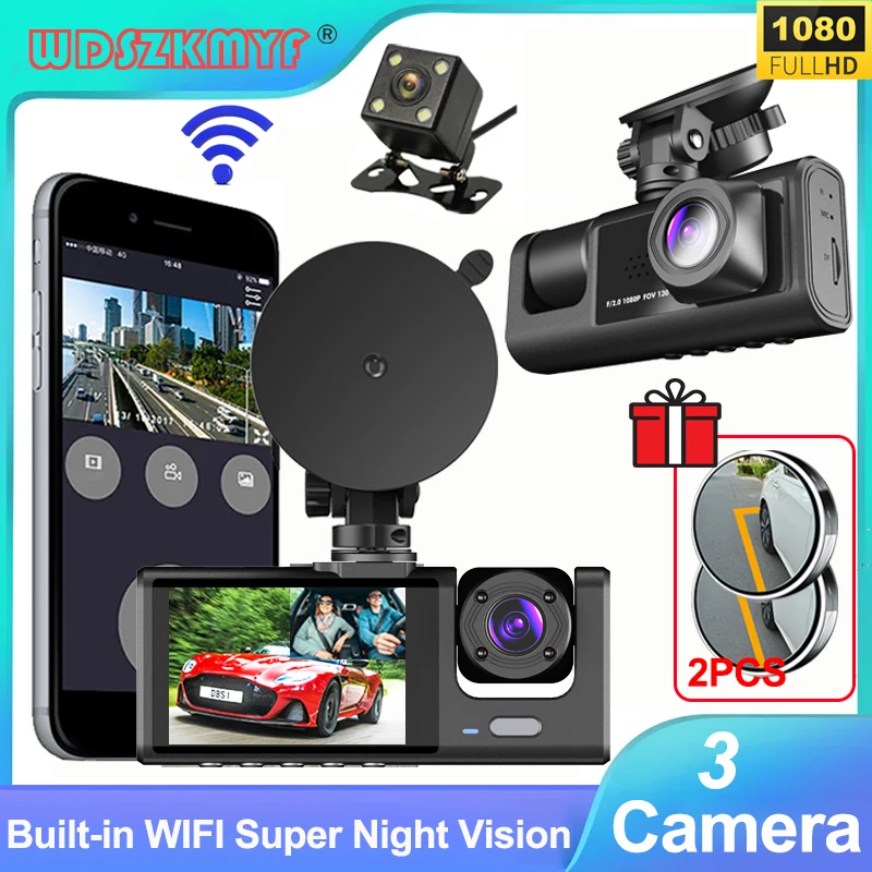3 Canali Car Dvr 1080P Dash Cam Per Auto Wifi Recorder Video Telecamera Per Retromarcia Per Veicoli Black Box Free Mirror Accessori Per Auto