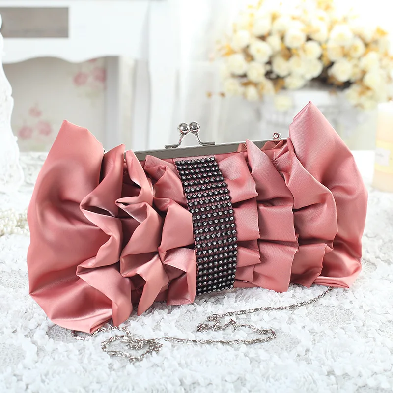 Fashion Diamond Satin Banquet Evening Bags For Women Clutches Trendy Silver Color Chain Shoulder Bag Crossbody Ladies Handbag