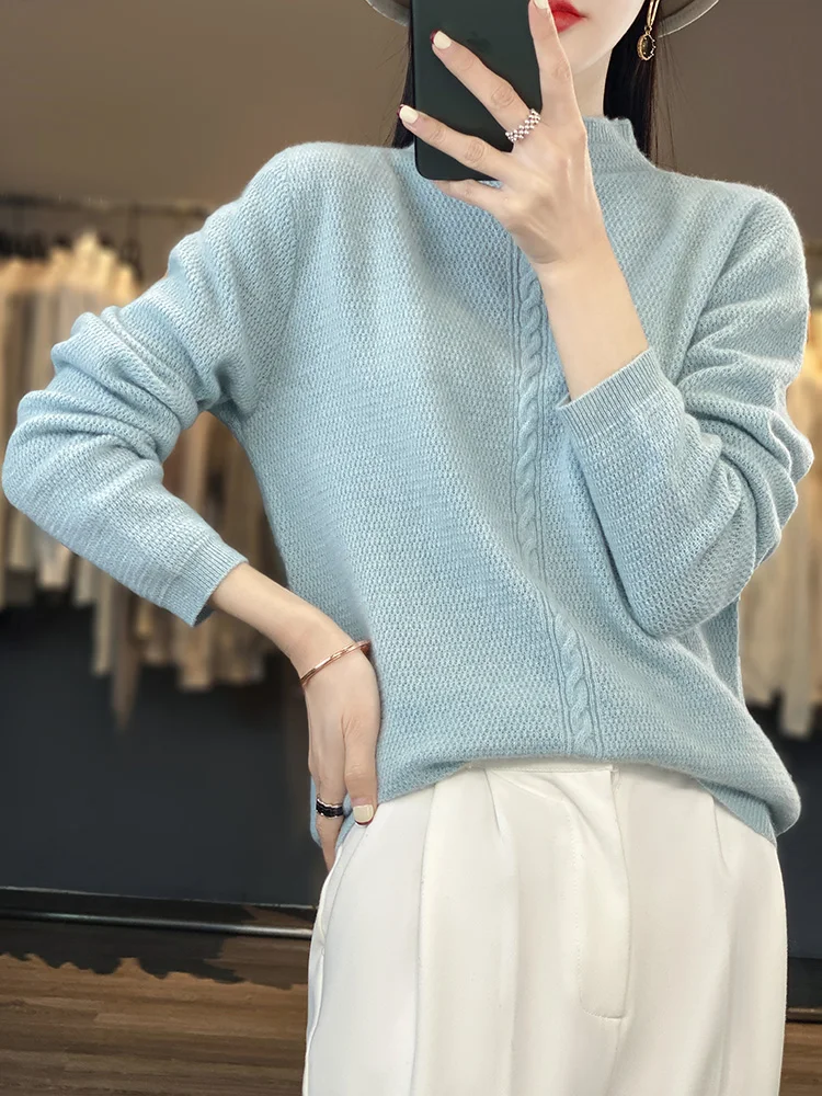 Женский утепленный свитер-водолазка, Свободный пуловер из 100%-ной шерсти, жаккардовый вязаный свитер для весны и осени