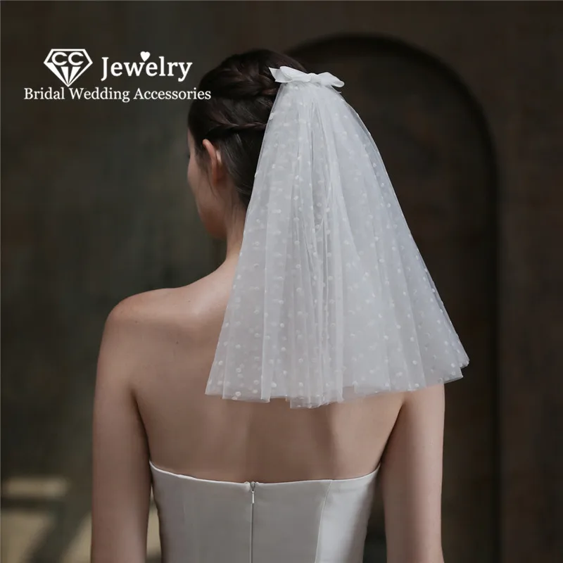 

CC Short Veil Wedding Hair Accessories Women Headdress Engagement Hairwear Bridal Dress Bow-knot Shape Double Layers Veils V839