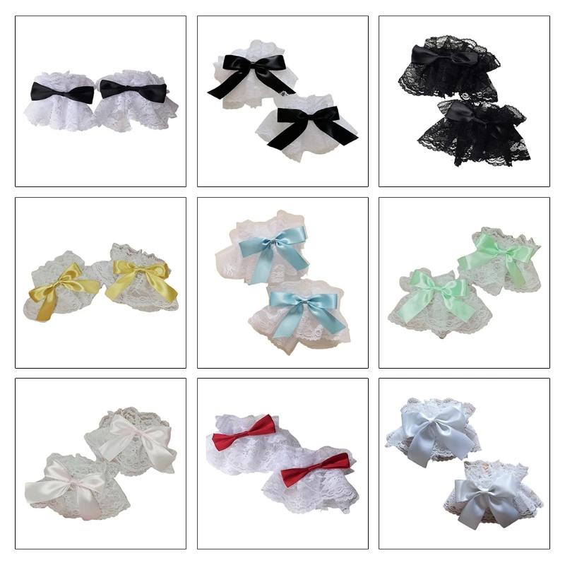 Japanese Lolita Hand Sleeve Wrist Cuffs cosplay wrist cuffs cosplay bracelet Sweet Ruffled Lace Multicolor Bowknot Maid Cosplay Bracelet for Wedding Party