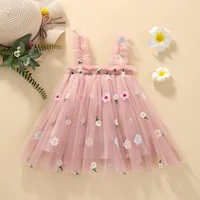 2024 New Baby Girl Clothes Multi Coloured Embroidered Floral Mesh Camisole Cute Baby Girl Dress Party Princess Fluffy Dresses 2