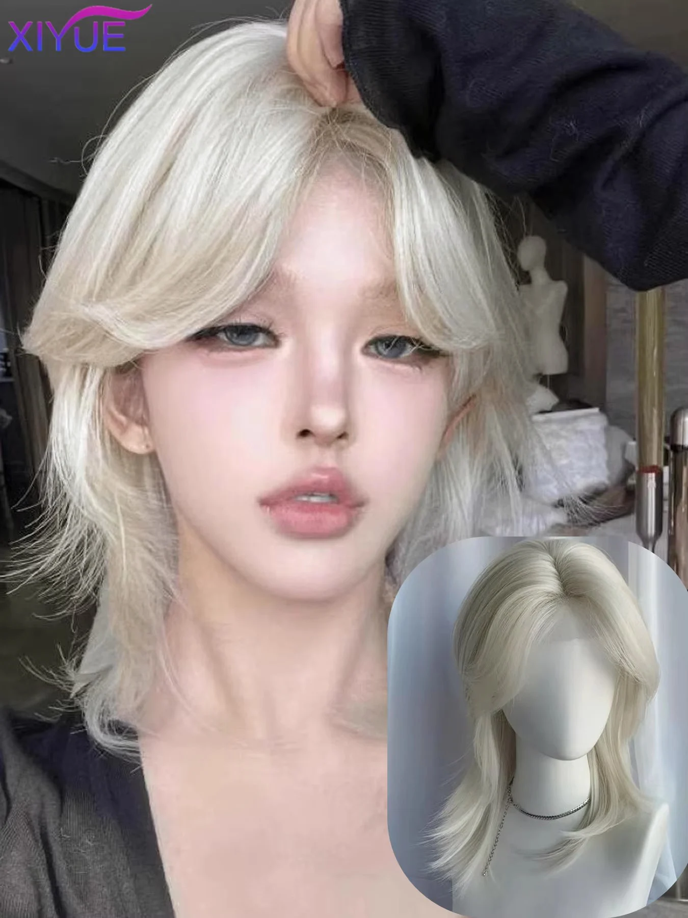 Lolita Synthetic Wig Forehead Lace Wolf Tail Short Curly Hair White Gold Layering Daily Fluffy Wig Full Head Unisex Daily Hallow lace front wig lace wigs synthetic wigs womens synthetic wigs