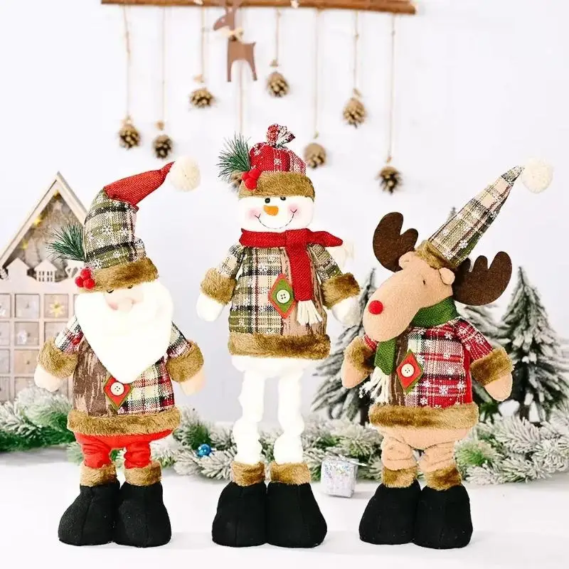 Santa Claus Snowman Standing Doll Christmas Telescopic Doll Window Display Home Festival Party Decoration Christmas Gifts