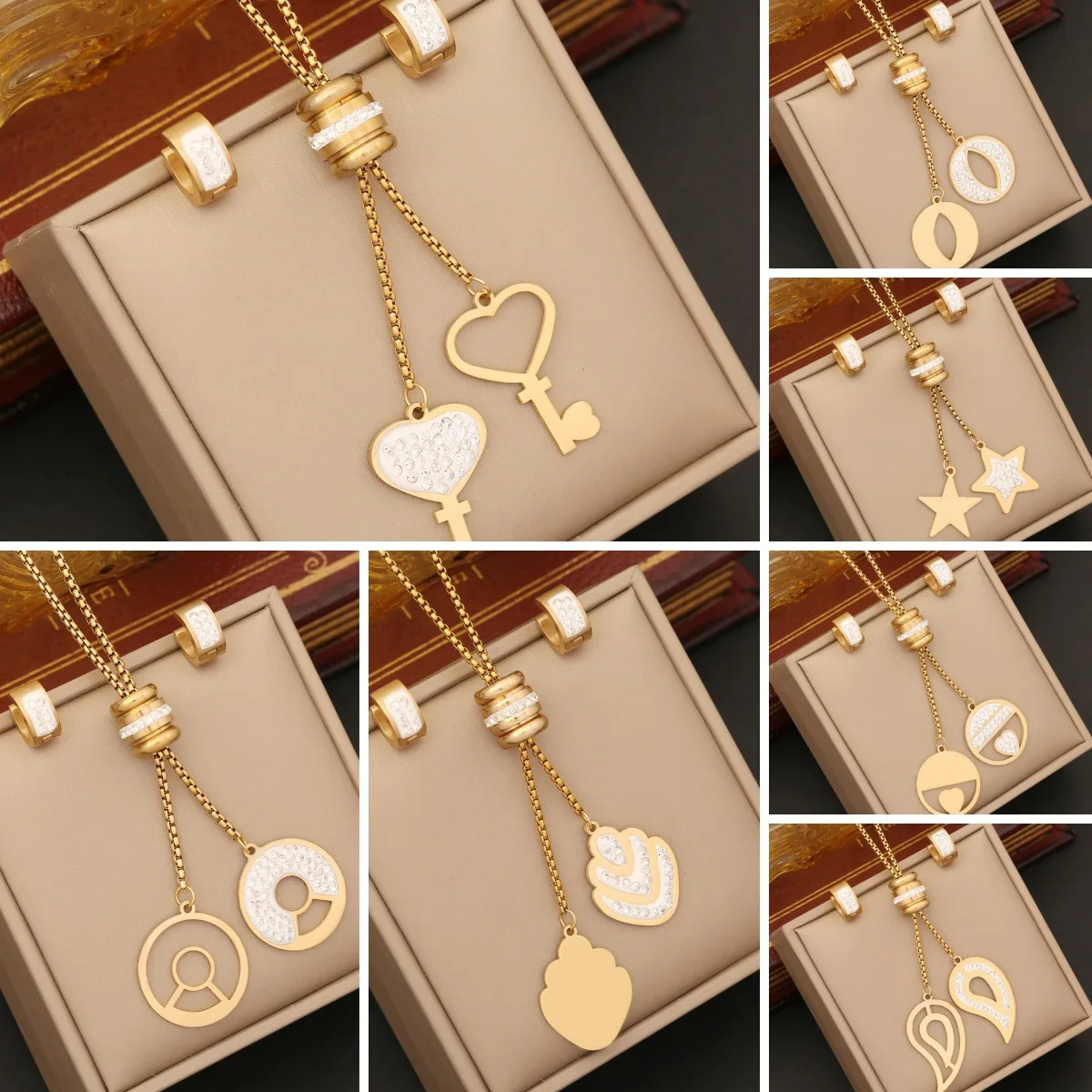 

316L Stainless Steel White Water Rhinestone Star Pendant Necklace For Women Punk Non fading Sweater Chain Party Jewelry Gift