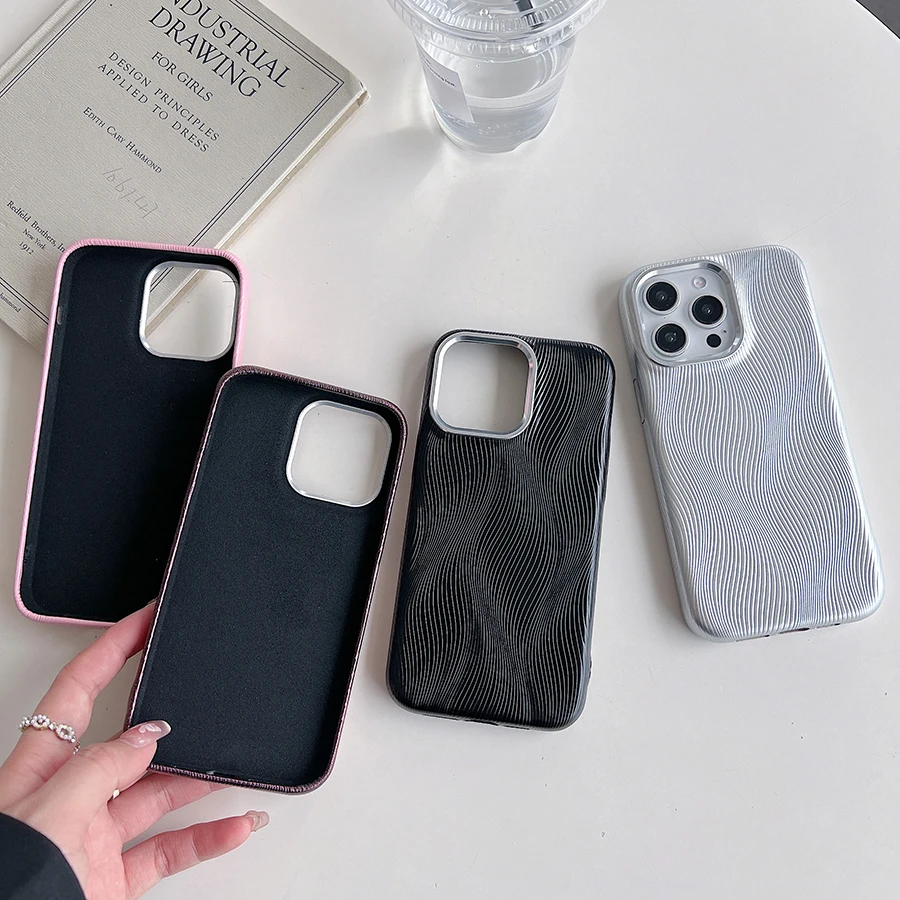 Luxury Water Ripple PU Soft Leather Phone Case with Metal Lens & Shockproof Protection