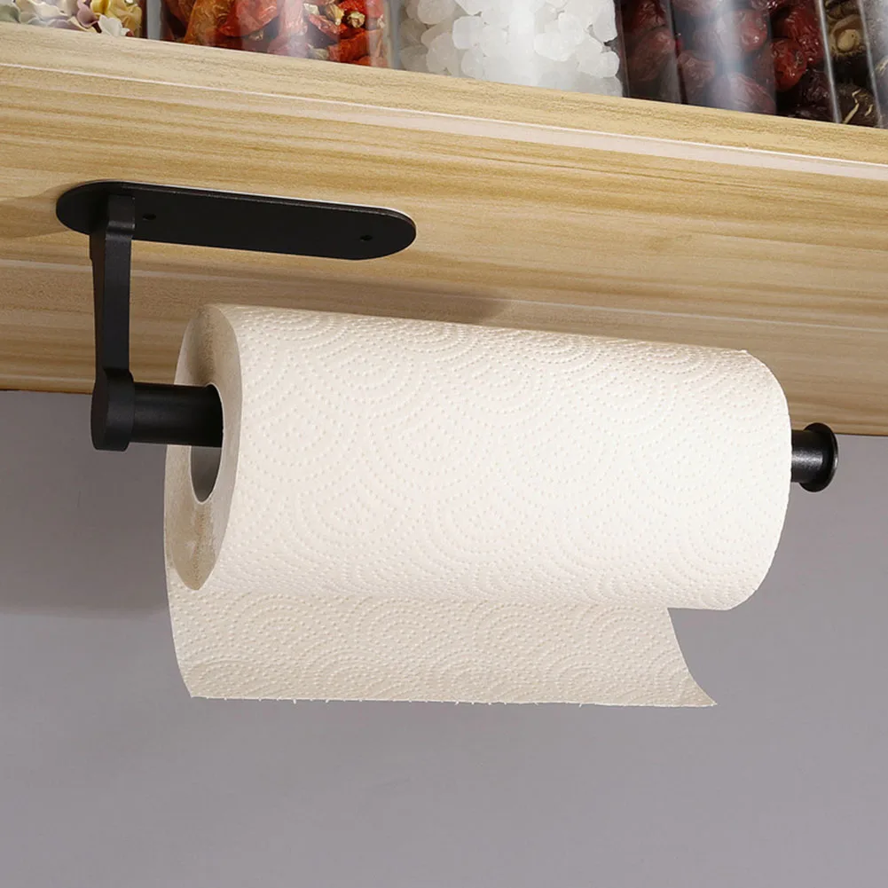 Adhesive Black Paper Towel Roll Holder Stick to Wall 2pcs SUS304 Stainless Steel ABEDOE Paper Towel Holder Under Cabinet Wall Mount for Kitchen Paper Towel 