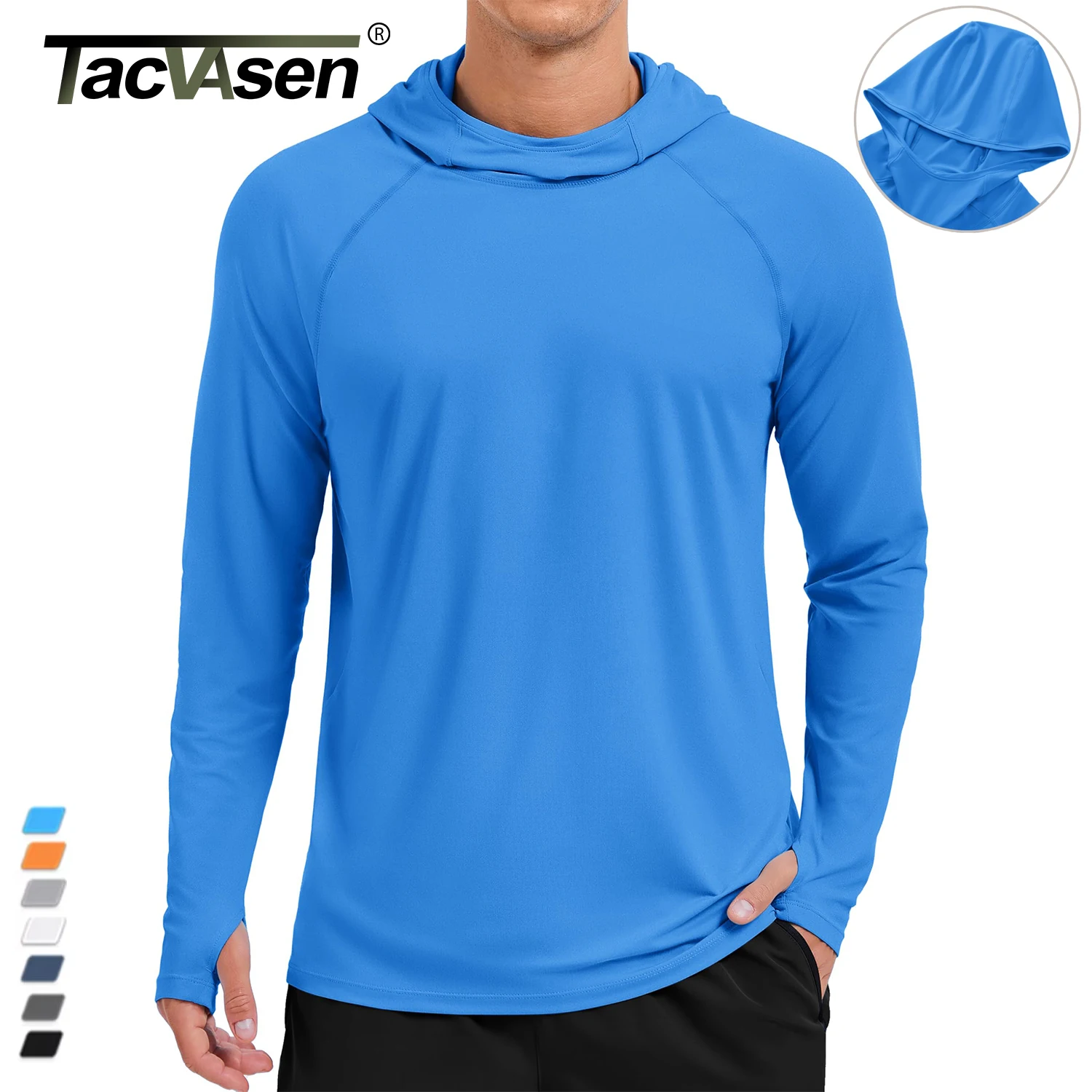TACVASEN Men's Rash Guard Sun Hoodie Long Sleeve UPF 50+ Sun Protection SPF Quick Dry Hiking Swim Fishing Shirt