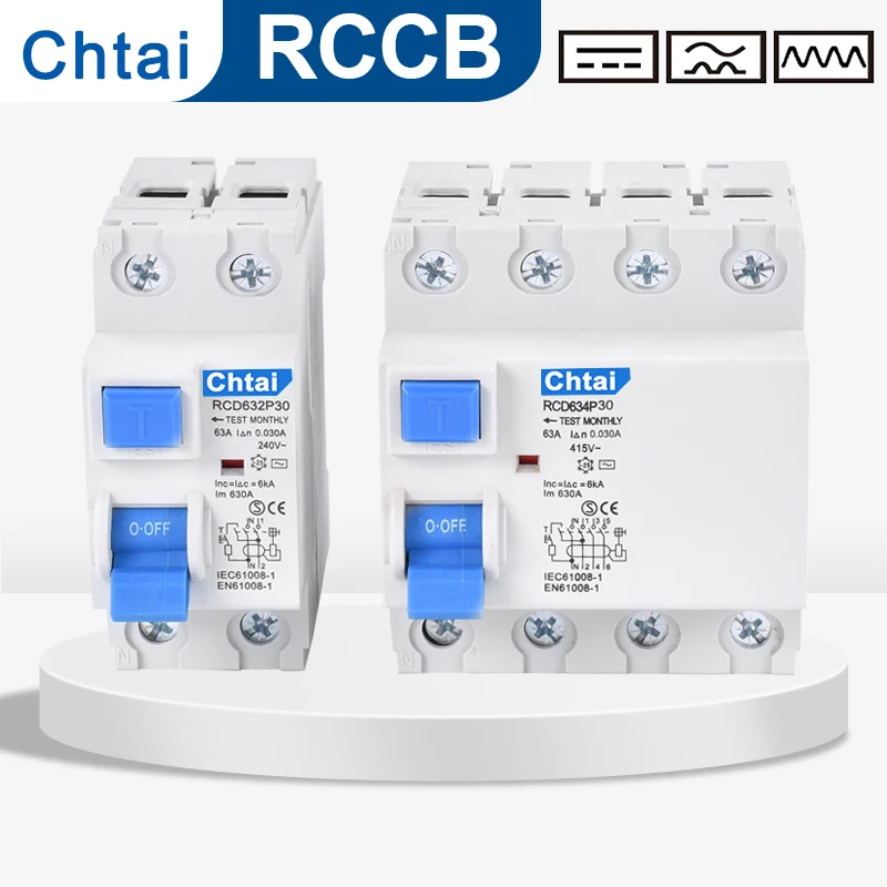 

.RCCB AC/A/B Type b RCD 2P 4P 63A 30 100 300ma 6kA residual current smart circuit breaker PV EV Solar system Battery banks UPS