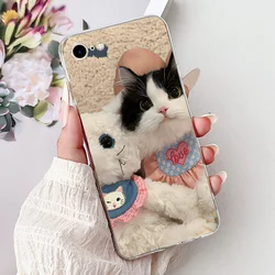 Cute Cat Painted Clear Silicone Soft Slim Phone Case for iPhone SE 2022 (854)