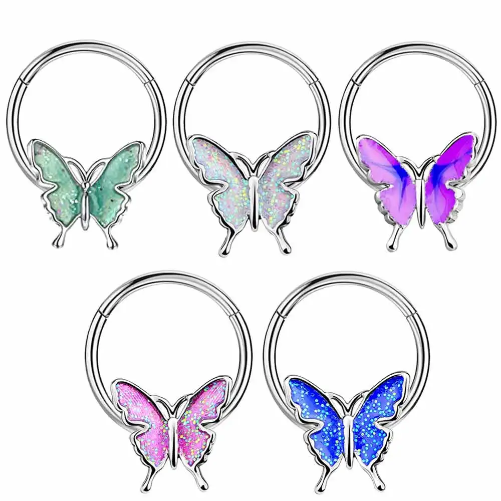 

Hinged Segment Ring 16g Septum Clicker Daith Earring Helix Tragus Earrings Cartilage Hoop Body Piercing Jewelry butterfly 5 colo