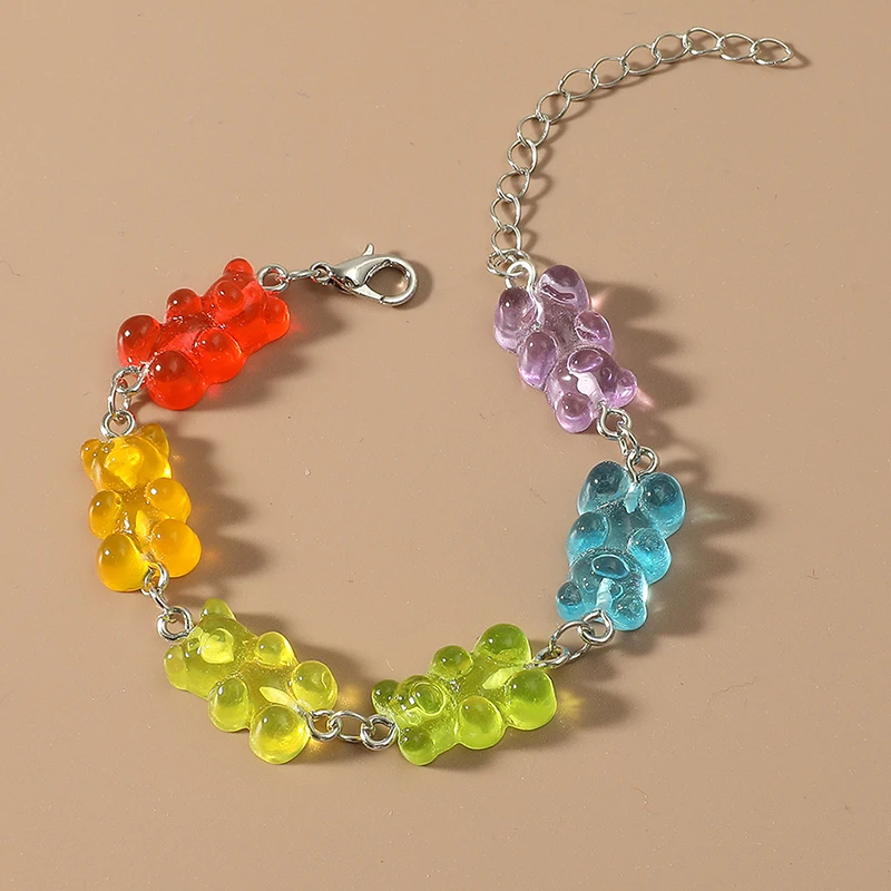 Bracelet Cartoon Rainbow Candy Bear Ins Colored Gummy Candy Woman Bear Bounce Di Hip Hop Jelly Color Bracelet Girl Gift