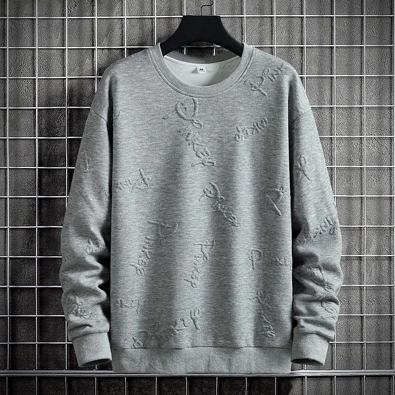 Men's Spring Autumn Round Neck Paisley Solid Pullover Printed Letters Long Sleeve T-shirt Sports Hoodies Fashion Casual Tops