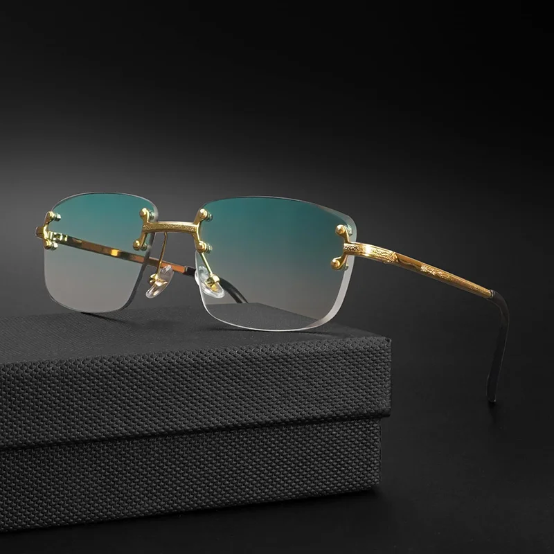 

HBK Rimless Metal Sunglasses Men Gradient Fashion Luxury Small Rectangle Sun Glasses Women Driving Travel Bussiness UV400