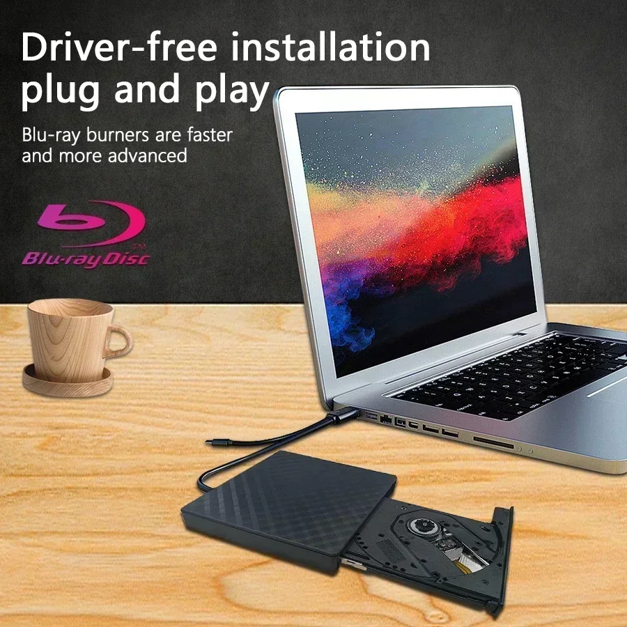 2 in 1 USB3.0 Type C Optical Drives Slim External DVD RW CD Writer Drive Burner Reader Player Portable DVD Burner for Laptop PC