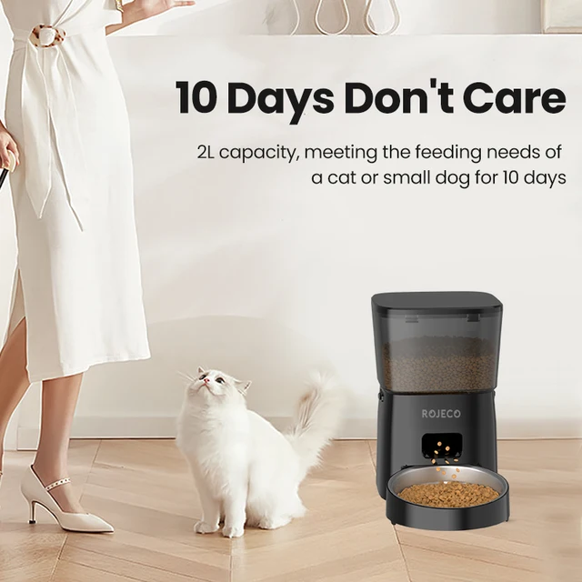 ROJECO Automatic Cat Feeder Pet Smart Cat Food Kibble Dispenser Button Version Smart Control Auto Feeder For Cat Dog Accessories 4