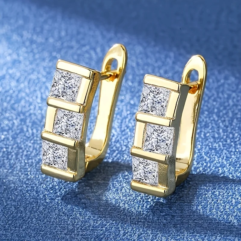 Geometric White Zircon Square Stone Hoop Earrings For Women Vintage Gold Color Ear Buckle Wedding Party Jewelry Versatile Gifts