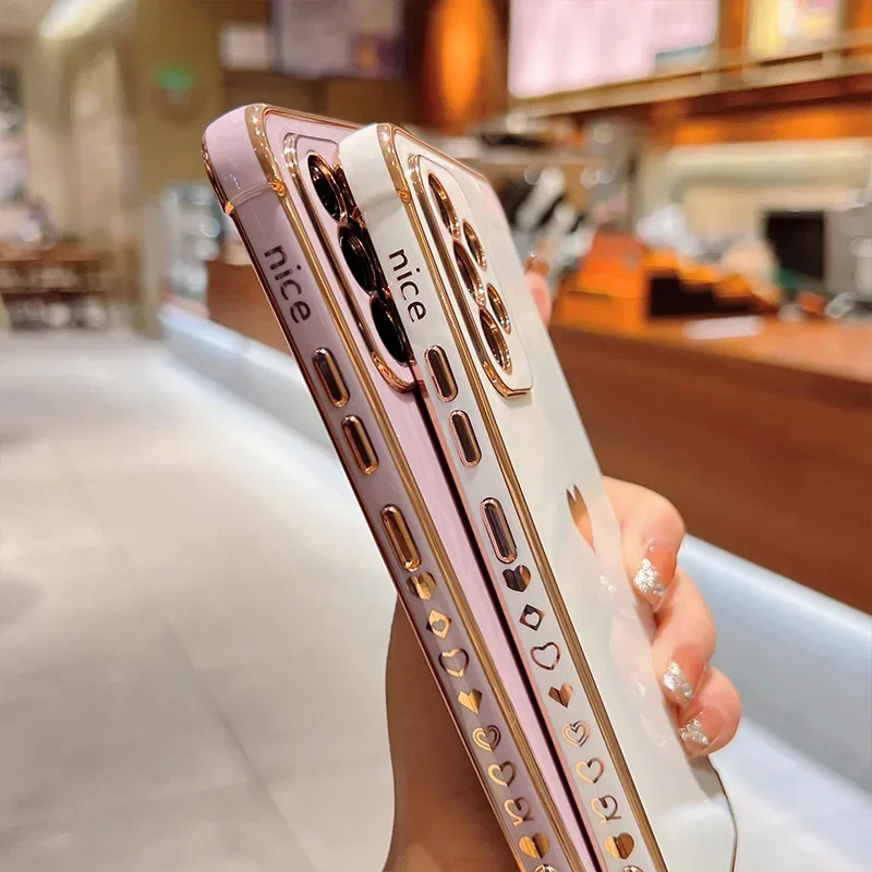 Electroplated Love Heart Shockproof Phone Case with Lens Protection