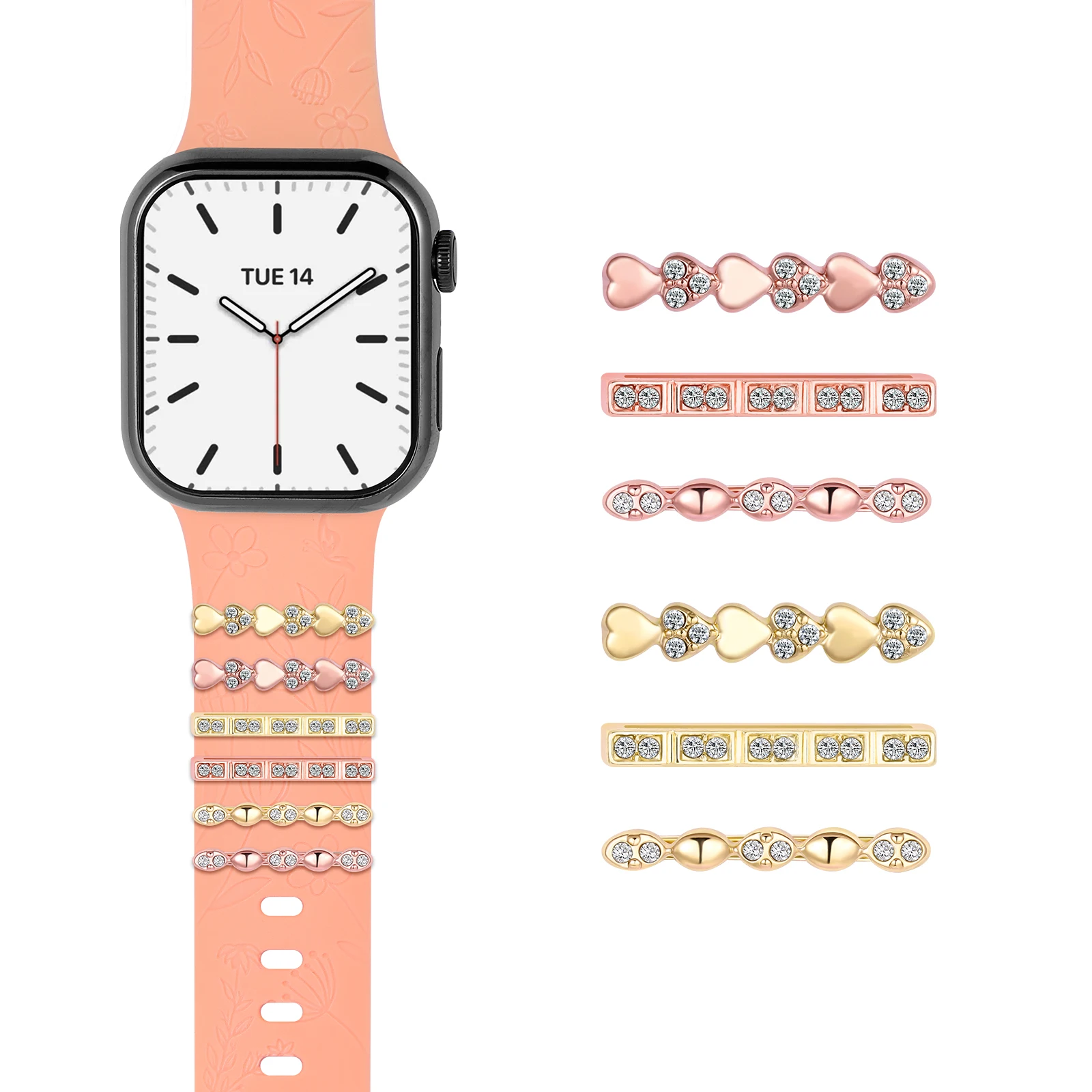 

Heart Charms for Apple Watch Soft Silicone Strap Accessories Charm Ring Sets Bracelet Decorative Jewelry Charm for Iwatch Strap