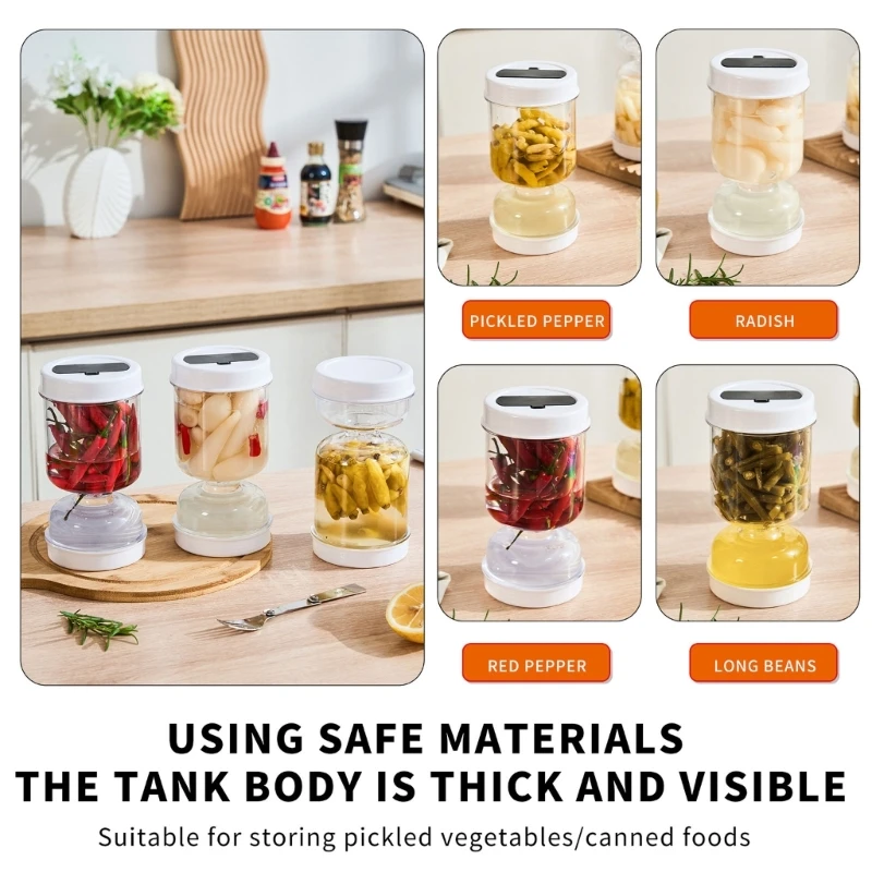 Hourglass Pickles Jar Dry and Wet Dispenser Pickles Olives Hourglass Jar Cucumber Container for Kitchen Juice Separator 5