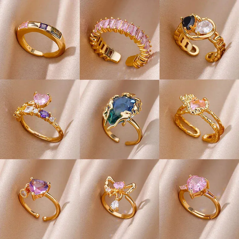 Zircon Flame Drop Rings For Women Stainless Steel Water Drop Adjustable Ring Femme Wedding Party Fshion Jewelry Gift Femme wedding rings womens ring finger rings jewelry rings ring jewelry