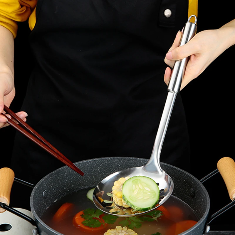 Modern Kitchen Stainless Steel Cooking Tool Set Frying Spatula Soup Spoon Long Handle BBQ Meat Fork Serving Colander Home Gadget kitchen utensils