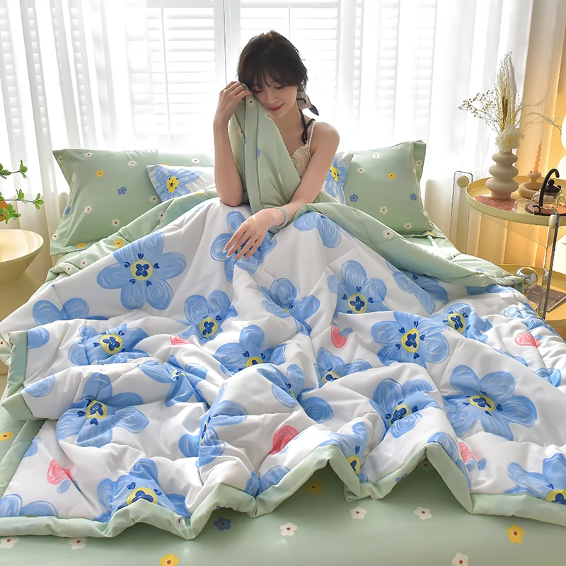 Summer Quilt Set Skin-friendly Summer Cool Quilt Set or 1 Pcs Quilts Comfortable Breathable Air Condition Comforter Lightweight Summer Blanket