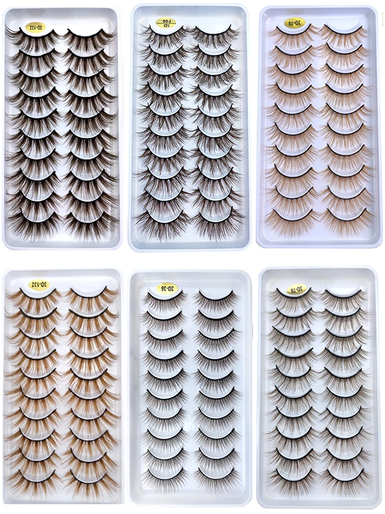 Description Picture 3 of itemOKAYLASH Blond False Eyelashes 10 Pairs/Case Light Dark Brown Fake Colored Eye Lashes 3D Fluffy Cils