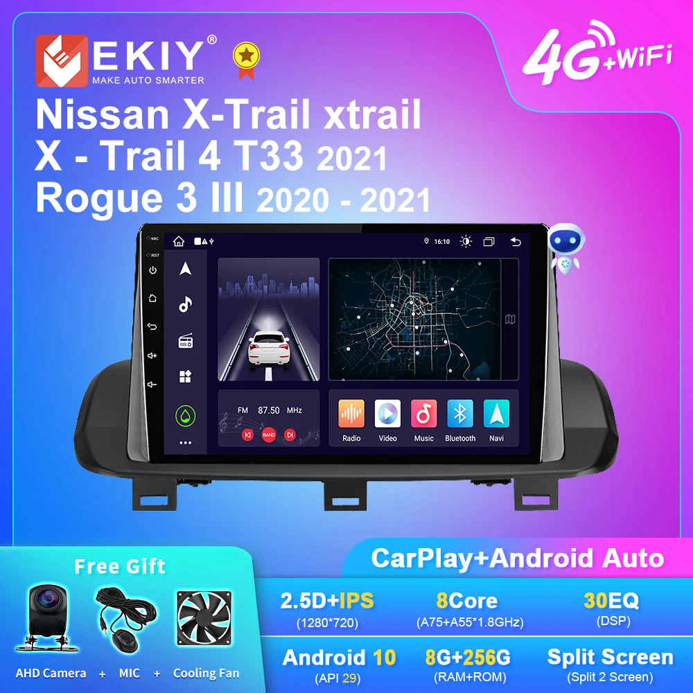 Ekiy X7 Android 10 Autoradio Per Nissan X-Trail Xtrail X-Trail 4 T33 2021 Rogue 3 Iii 2020 - 2021 Navi Gps Carplay Multimedia