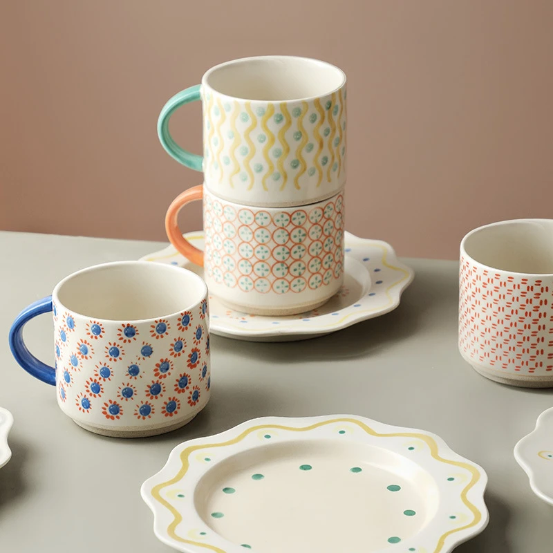 Porcelain Cup for Luxury Coffee, Ceramic Hand-painted Small Flowers, Afternoon Tea Mug, Saucer, Dinnerware, Korean Ins